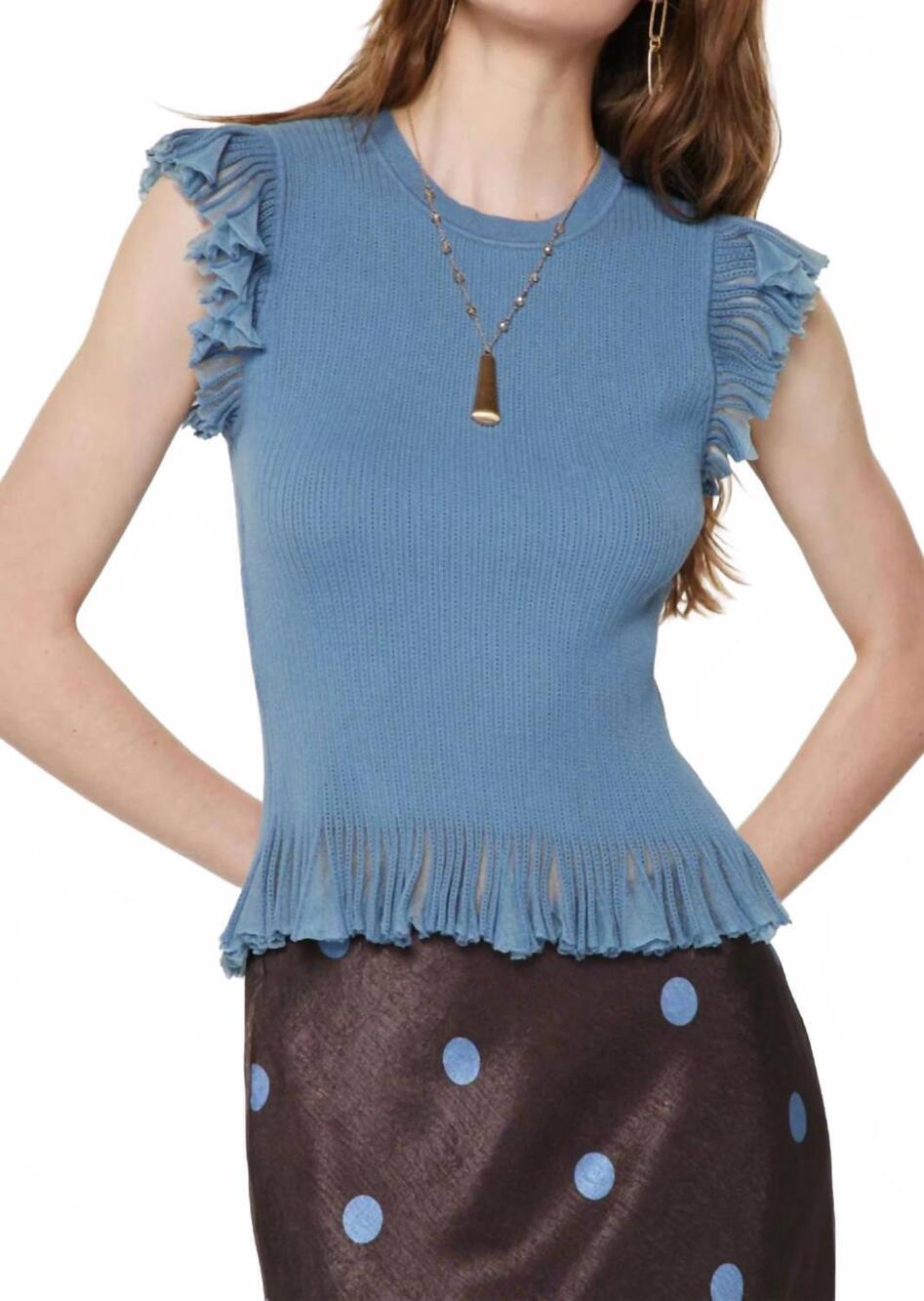 NEW CURRENT AIR ruffle sleeve ribbed tank top in dusty blue